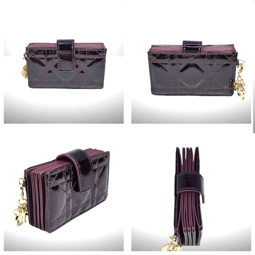 Lady Dior Jasmine Card Holder Cherry Burgundy Patent Cannage Calfskin
